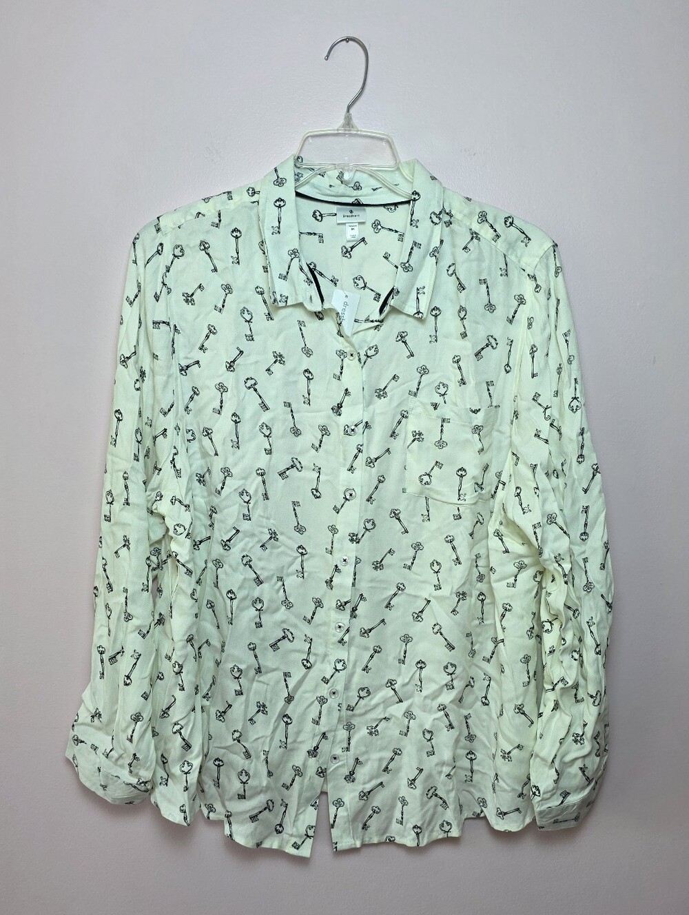 Light Cream Key Print Button-Up Blouse